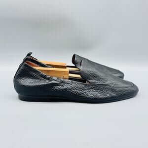 Vionic Shoes Womens 10 Black Loafers Amora Faux Fur Lined Pebbled Leather Flats